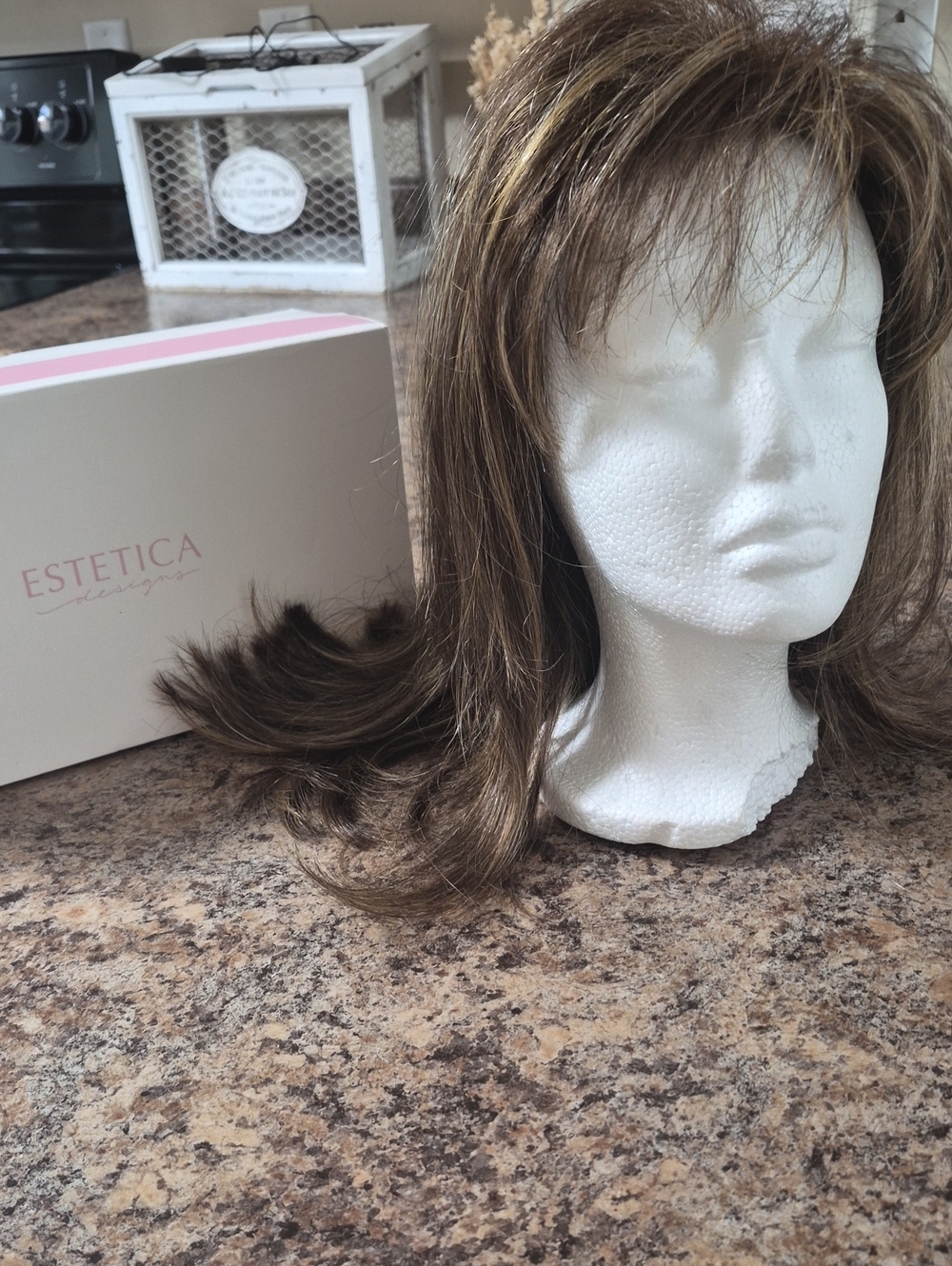 Estetica PEACE Wig. Light Brown Synthetic Wig with CARAMEL Blonde Highlights